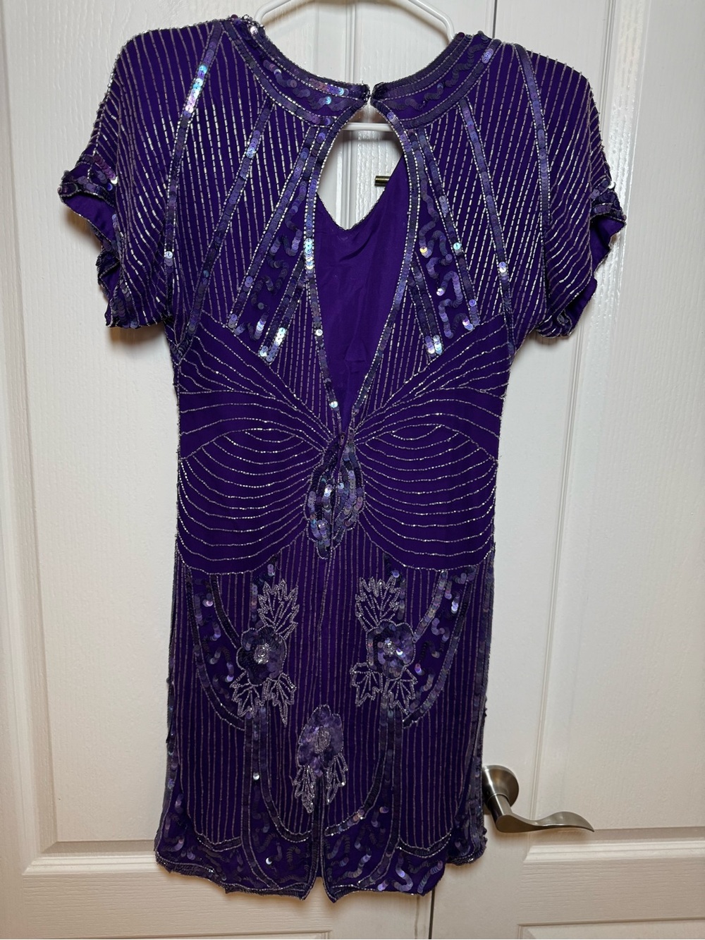 Scala Vintage Purple Sequin SilkBeaded Art Deco Flapper Mini Dress - Picture 7 of 10